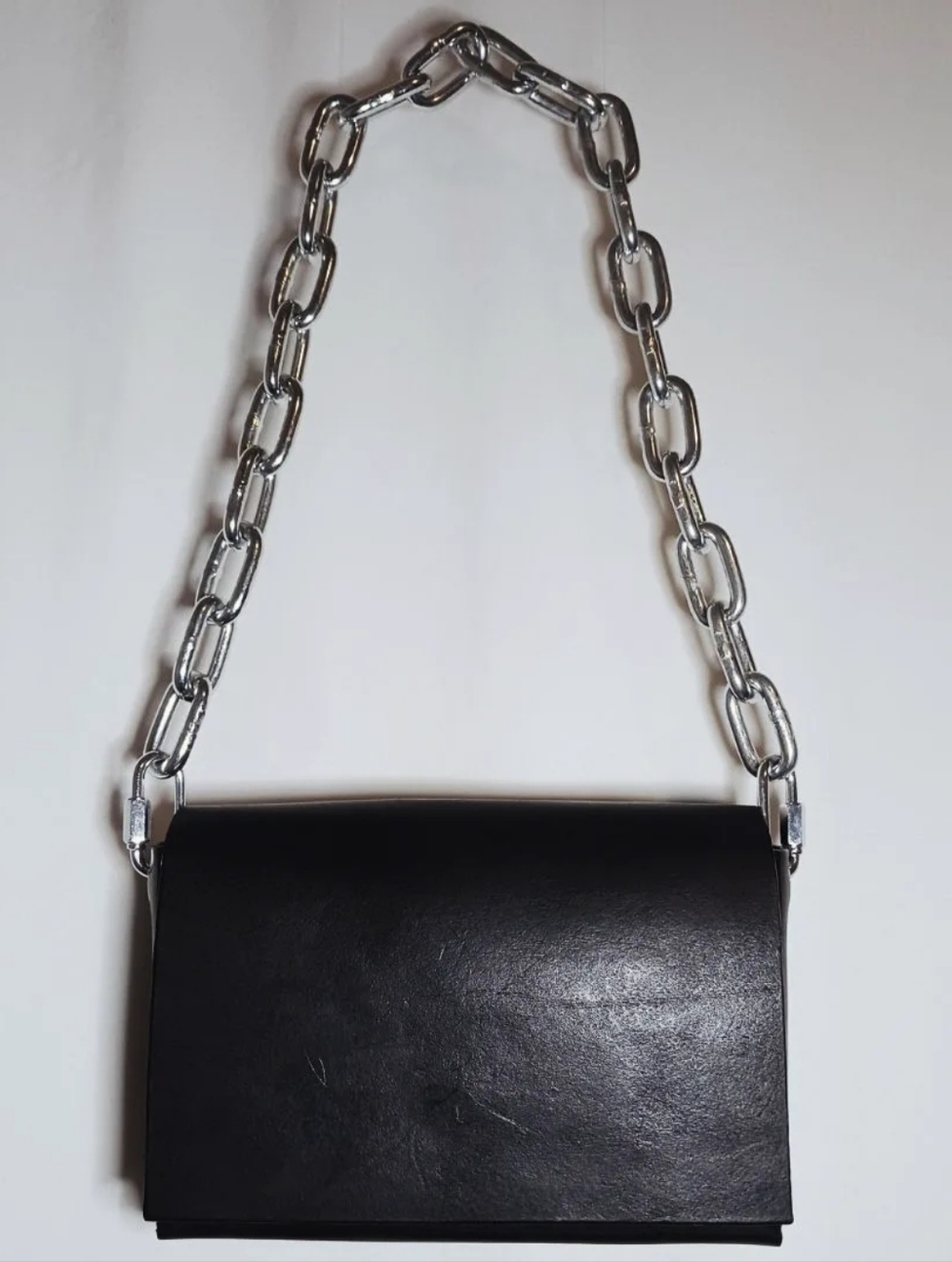 Black Leather Gothic Industrial Chain Link Handbag Purse